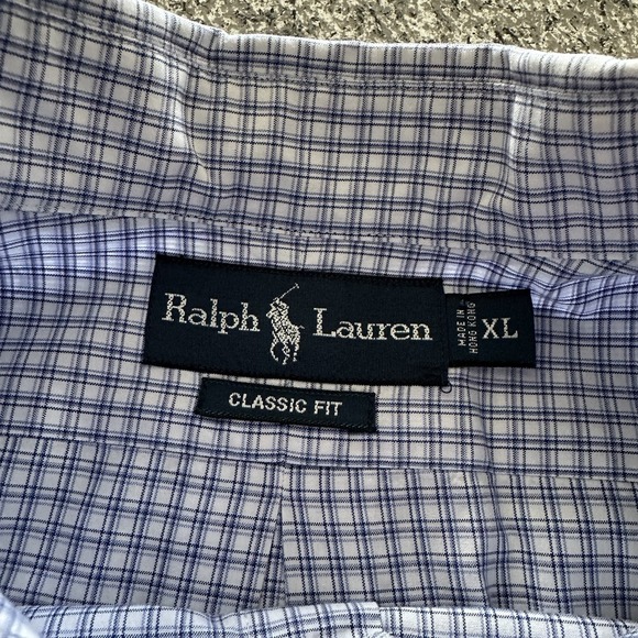 Ralph Lauren Button Down Shirt Mens XL Classic Fit Cotton White Blue - Picture 3 of 7
